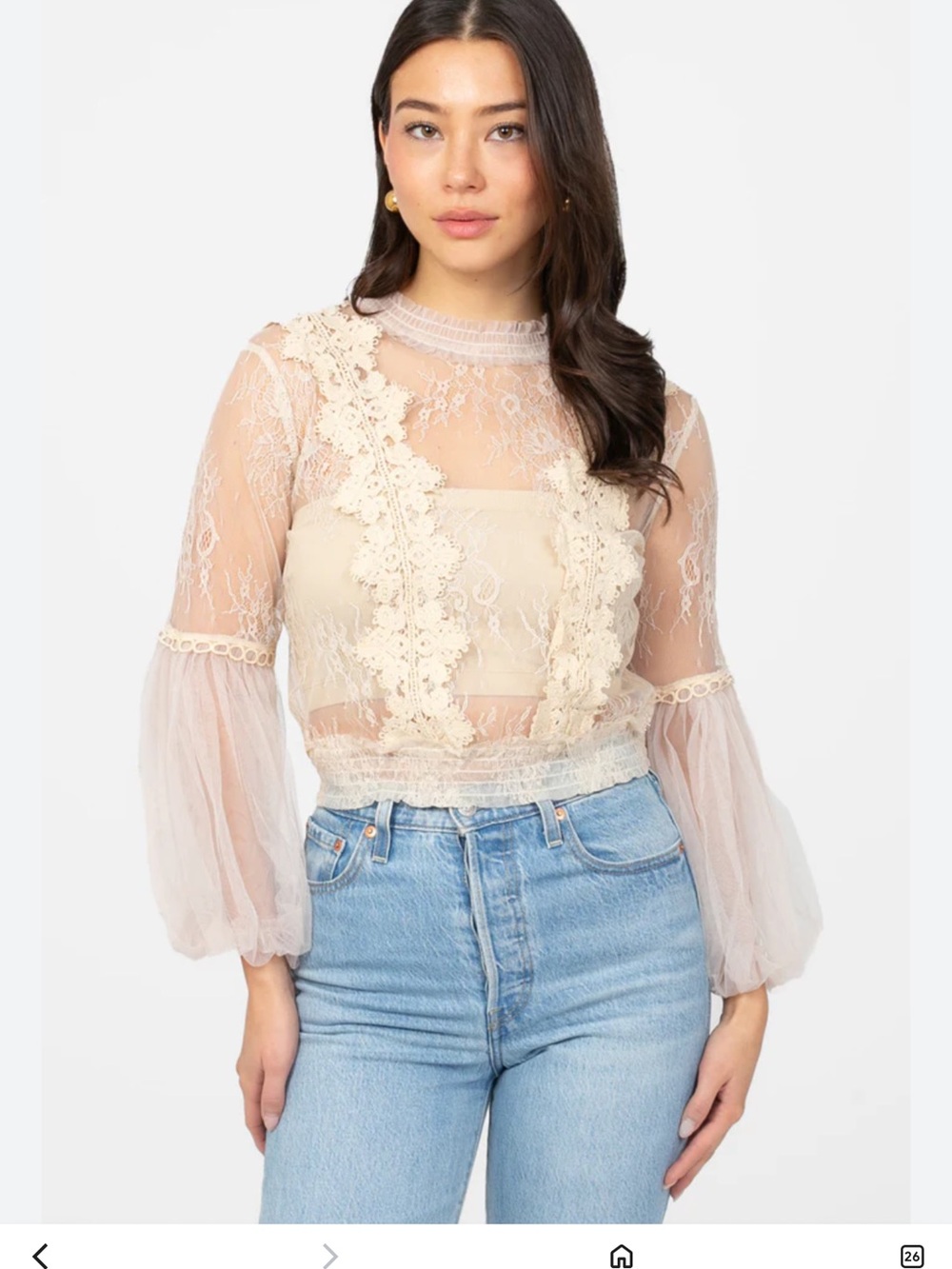 Peach Sheer Lace Overlay Top Cream vintage large bohemian feminine whimsigoth